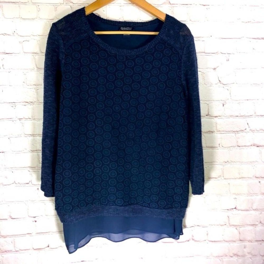 Lucky Brand embroidery Navy Blue Top